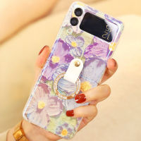 CSCR หรูหราแหวนกลิตเตอร์ยึดโทรศัพท์เคสสำหรับ Samsung Galaxy Z พลิก3 Z พลิก4เคสภาพวาดสีน้ำมันดอกไม้สำหรับ Z Flip3 Flip4 Flip4 Flip3เคสป้องกันเต็ม