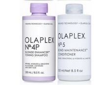 Olaplex No.4P Blonde Enhancer toning shampoo 250ml + No 5  Bond maintenance conditioner  แชมพูเนื้อสีม่วงพร้อมครีมนวด สำหรับเติมสีผมหม่น สีเทา สีเทา ให้หม่นสวยสดใส