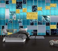 卍ஐ Decorative wallpaper Modern simple metal grid square background wall painting