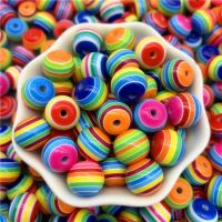 ✣№❈ 8mm 12mm Mixed Rainbow Resin Spacer Beads Round Stripe Beads For Jewelry Making DIY Bracelet Necklace Accessories