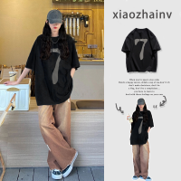 Xiaozhainv เสื้อโอเวอร์ไซสแขนสั้นสำหรับผู้หญิงพิมพ์ลายดิจิทัลแบบย้อนยุคเกาหลี