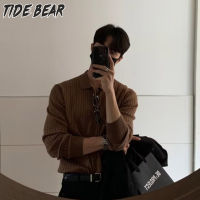 TIDE BEAR เสื้อกันหนาว ผชเสื้อสเวตเตอร์เสื้อโปโลฤดูใบไม้ร่วงพร้อมปกเสื้อถักแขนยาวผู้ชาย