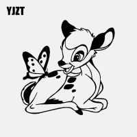 YJZT 13.7CM*13.8CM  Cartoon Bambi Deer With Butterfly Car Sticker Cute Animal Vinyl Decal Black/Silver C24-0118