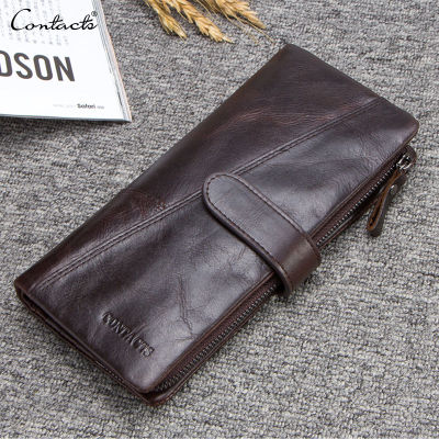 TOP☆CONTACTS Genuine Crazy Horse Cowhide Leather Women Wallets Fashion Purse With Card Holder Vintage Long Wallet Clutch Wrist Bag