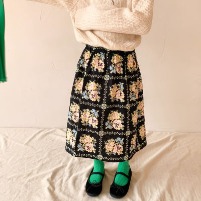 MILANCEL 2022 Spring New Kids Clothes Skirt Korean Girl Retro Fashion Flower Skirt