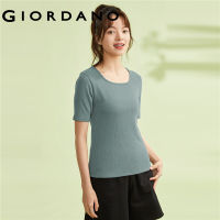 GIORDANO ผู้หญิง เสื้อยืดแขนสั้นคอเหลี่ยมบางเฉียบลายถักนิตติ้ง Free Shipping 13323207