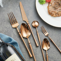 Bright Rose Gold 1810ช้อนส้อมสแตนเลสอาหารเย็นบนโต๊ะอาหารมีดช้อนส้อมตะเกียบ Flatware ชุดเครื่องล้างจาน Safe