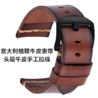 ▶★◀ Suitable for handmade brown cowhide strap Suitable for Peppa Pig genuine leather watch chain 20 22 24MM first layer cowhide soft men