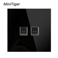 【Free-delivery】 Minitiger สีขาวหรูหราคริสตัลกระจกแผง2แก๊ง RJ45อินเทอร์เน็ตแจ็คผนังข้อมูลซ็อกเก็ตคู่คอมพิวเตอร์ O Utlet