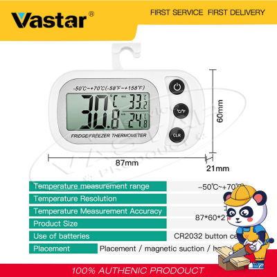 Vastar เครื่องวัดอุณหภูมิตู้เย็นดิจิตอลขนาดเล็กอัพเกรดเครื่องวัดอุณหภูมิตู้เย็นตู้แช่แข็งกันน้ำจอแสดงผล LCD ℃/℉ สวิตช์ + บันทึกสูงสุด/นาทีสำหรับห้องครัวบ้านร้านอาหาร-สีดำ