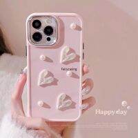 เคสลายหัวใจประดับมุก3D น่ารักสำหรับ iPhone 14 13 12 11 Pro Max XR X7 8 Plus SE ฝาหลังสีชมพูสำหรับ iPhone 12 13