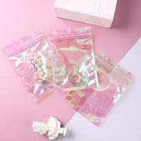 100 Pcs Resealable Flat Plastic Iridescent Aluminum Foil Zip Lock Bags Fully Clear Jewelry Food Candy Gift Storage Pouches