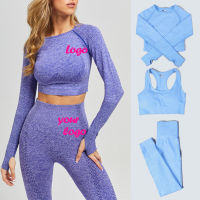 3pcsset Women Seamless Yoga Sets Fitness Sports Suits Gym Custom Logo Sportswear Crop Top Running Leggings Workout Pants