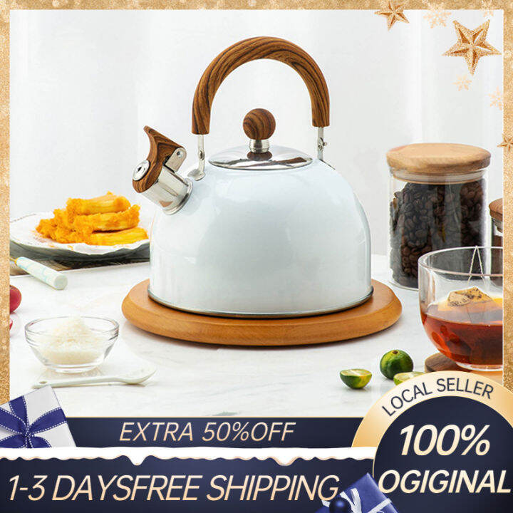 White Folding Handle Whistle Kettle European Kitchen Whistle Kettle