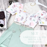 SETLP081- เซ็ตเสื้อกระโปรงแขนจั้ม ซิปเชือกรัด