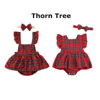 Thorn Tree ชุดรอมเปอร์คริสมาสต์เด็กหญิงทารก2ชิ้น,ชุดเดรสทรงเอแขนกุด + ชุดชุดแต่งกายเด็กหญิงผูกโบว์