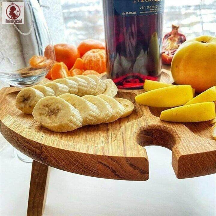 Wooden Outdoor Folding Picnic Table With Glass Holder Round Foldable