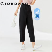 GIORDANO Women Pants Elastic Waist Lightweight 100% Cotton Pants Ankle Length Solid Color Comfort Fashion Casual Pants 05423062