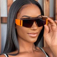 ☊Vintage Oversized Square Rimless Orange Sunglasses 2022 Men Women Fashion Brand Big Frame One Piece Wide Legs Sun Glasses UV400