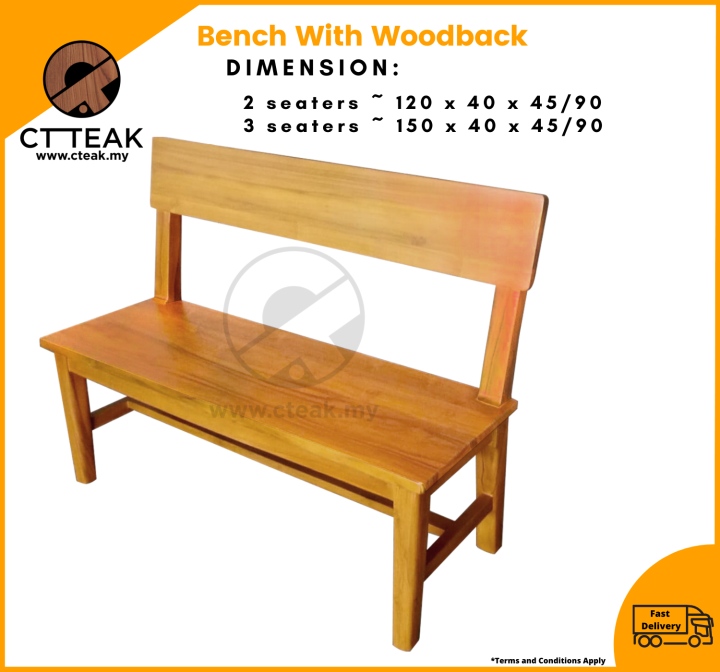 CT Teak Furniture Jati / Teak Wood 2 & 3 Seater Bench W/Woodback Lazada