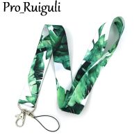 30pcs Banana Green Leaves Neck Strap Lanyards ID badge card holder keychain Mobile Phone Strap Gift Ribbon webbing necklace