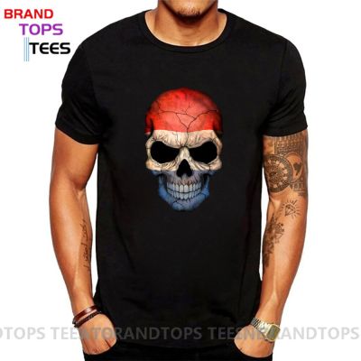 Dutch Flag Sugar Skull With Roses T Shirts Men Vintage Retro Netherlands Flag Skull T-Shirt Holland Skeleton Tee Shirt