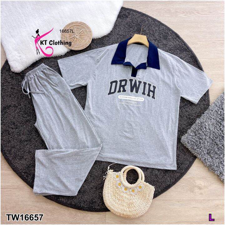 tw16657-set-2-ชิ้น-เสื้อคอปกแขนสั้น-กางเกงขายาว