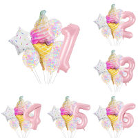 7ชิ้นชุดโดนัทไอศกรีมFive-Pointed Starอลูมิเนียมแม่พิมพ์Candy Confettiบอลลูนอาบน้ำเด็กสาววันเกิดPartyตกแต่ง-mu xuan trade