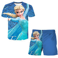 [In stock] การค้าต่างประเทศเสื้อผ้าเด็ก Frozen การ์ตูนเด็กตัวโต 3D แขนสั้นกีฬาลำลองพิมพ์ลาย T เสื้อกางเกงขาสั้นชุดสูท 2 -ชุดชิ้น Christmas Gift