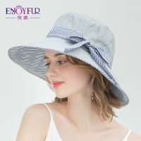 [hot]ENJOYFUR Cotton Summer Sun Hats For Women Fashion Wide Brim Bowknot Ribbon Beach Cap Foldable Female Casual Travel Visor Hat New