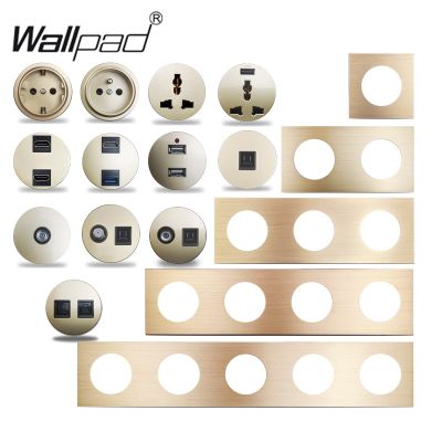 Wallpad L6 Gold Brushed Aluminum Wall Switch EU French Socket USB Charger RJ45 CAT6 HDMI-compatible Modules Free Combination