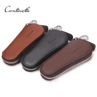┅ CONTACTS Men Genuine Cow Leather Bag Car Key Wallets Fashion Women Housekeeper Holders Carteira Keychain Zipper Key Case Pouch