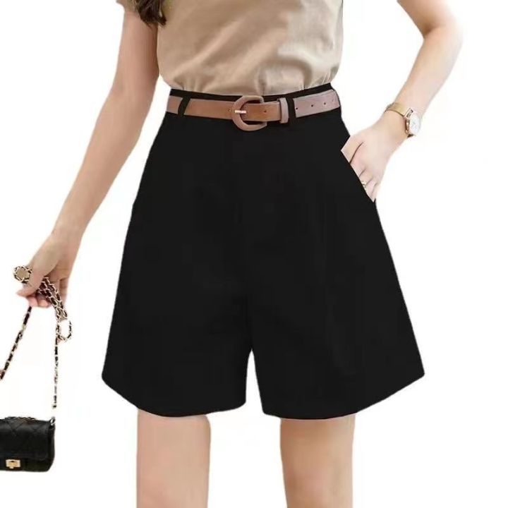 กางเกงคาร์โก้สีกากี-เอวสูงแบบบางสำหรับผู้หญิงกางเกงขาม้าเป็นของขวัญกางเกงขาสั้นมีเข็มขัดผ้าฝ้าย