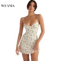 COD DSFGRDGHHHHH WEANIA Summer Womens Strap Floral Print Backless Sweet Dress