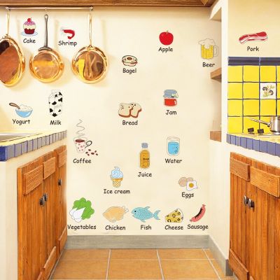 Cartoon Wall Stickers Foods Drink Milk Vegetable Refrigerator Dining Table Decoration Removable Waterproof For Kitchen Room Food