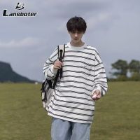 Lansboter เสื้อยืดเสื้อกีฬาคอกลม Minimalist Ins ทันสมัยเสื้อยืดลายทางความนิยมของเยาวชน