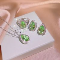 Exquisite Jewelry Three-piece Set for Women Fashion Zircon Drop Shape Earrings Necklace Ring Wedding Bridal Jewelry Set 【BYUE】