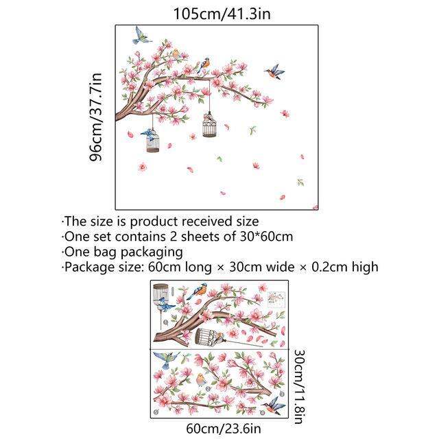 24อุปกรณ์ตกแต่งบ้าน-สติ๊กเกอร์ติดผนังลายการ์ตูนดอกพีชนกสาขา2ชิ้นตกแต่งห้องนอนห้องนั่งเล่นพื้นหลังที่สร้างสรรค์น่ารัก