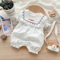 【CC】 2023 Baby Romper for Newborns Jumpsuit Children  39;s Clothing Floral Embroidery Bodysuit Costume