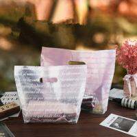 50Pcs Thick Text Printing Transparent Plastic Portable Shopping Bags Gift Packaging Bags Store Tote Bags for Clothes Shoes