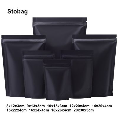 【LZ】◇❧  StoBag-Matte Food Packaging Ziplock Bags Stand Up Selado para Chá Nozes Doces Armazenamento de Feijão Zip Lock Bolsas Reutilizáveis Preto 100Pcs