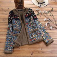 ZANZEA Women Coats Vintage Floral Printed Long Sleeve Outwear Winter Open Front Fluffy Jackets Autumn Chaqueta Loose Coats