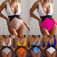 [COD] and foreign trade one-piece swimsuit sexy stitching straps solid bikini 2097