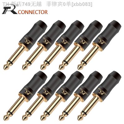 【CW】∈  10pcs Gold-plated 1/4 MONO 6.35mm Jack Assembly Microphone R Brand New Design Wire Color
