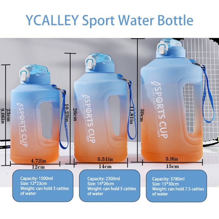 ycalley-หลอดซิลิโคนเตือนกระบอกน้ำสำหรับเล่นกีฬาขวดน้ำสำหรับฟิตเนสขวดขนาดใหญ่ขนาด1500มล-2300มล-3800มล