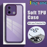 Jingsanc เคสสีม่วงสำหรับ Xiaomi Redmi,10C 12C 10A 9C Note 12 11S 11 10 9S 9 X5 POCO X3 M5S M3 Pro NFC 4G 5G ฟิลม์นิรภัยสำหรับเลนส์ฝ้าโปร่งแสงซิลิโคนนิ่มฝาหลังป้องกันเลนส์กันกระแทก k001-1