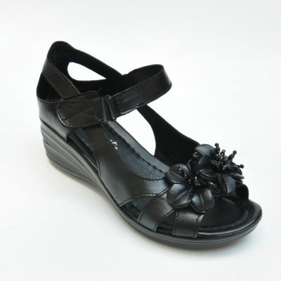 SWONCO Genuine Leathe Summer Shoes Black Sandals Women 2020 New Wedges Casual Shoes Mother Flower Sandals Platform Fish Toe