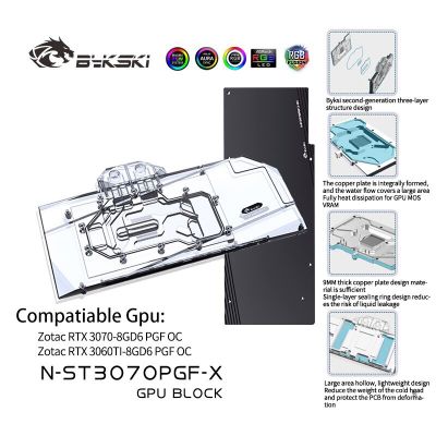 Bykski GPU Water Cooling Block สำหรับ ZOTAC RTX 3070 / 3060TI 8GD6 PGF OC,VGA Copper Water Cooling Radiator,5V/12V N-ST3070PGF-X