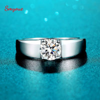 Smyoue D Color 1CT Moissanite Ring for Men 925 Sterling Silver Simulation Diamond Wedding Band Classic Round Cut with GRA Ring