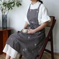 New ins small fresh embroidery cotton home kitchen apron housework strap type cotton linen waterproof apron